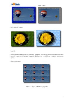 GIMP PARTE I 
7 
 
 
De la segunda imagen 
 
 
Segunda 
Aplica algunos Filtros sobre las anteriores imágenes. Haz clic con el