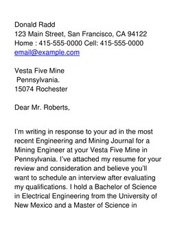 Donald Radd 
123 Main Street, San Francisco, CA 94122 
Home : 415-555-0000 Cell: 415-555-0000 
email@example.com 
  (mailto:e