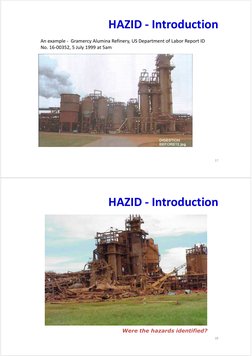 HAZID - Introduction
17
An example - Gramercy Alumina Refinery, US Department of Labor Report ID 
No. 16-00352, 5 July 1999 a