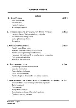 Numerical Analysis    
 
Third Class 
Numerical Analysis 
 
USyllabus 
1.  ROOT FINDING