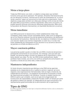 Metas a largo plazo 
Todas las ONG tienen una visión, un objetivo a largo plazo que también 
funciona como guía de la operaci