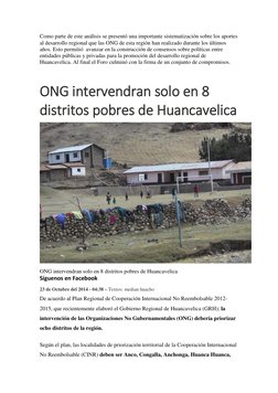 Como parte de este análisis se presentó una importante sistematización sobre los aportes 
al desarrollo regional que las ONG