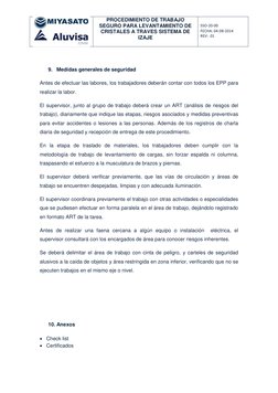 PROCEDIMIENTO DE TRABAJO 
SEGURO PARA LEVANTAMIENTO DE 
CRISTALES A TRAVES SISTEMA DE 
IZAJE 
 
SSO-20-00 
FECHA: 04-08-201