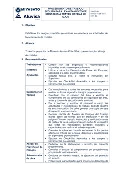 PROCEDIMIENTO DE TRABAJO 
SEGURO PARA LEVANTAMIENTO DE 
CRISTALES A TRAVES SISTEMA DE 
IZAJE 
 
SSO-20-00 
FECHA: 04-08-201