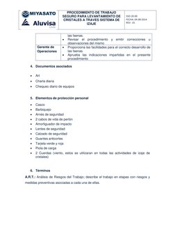 PROCEDIMIENTO DE TRABAJO 
SEGURO PARA LEVANTAMIENTO DE 
CRISTALES A TRAVES SISTEMA DE 
IZAJE 
 
SSO-20-00 
FECHA: 04-08-201
