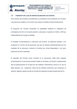 PROCEDIMIENTO DE TRABAJO 
SEGURO PARA LEVANTAMIENTO DE 
CRISTALES A TRAVES SISTEMA DE 
IZAJE 
 
SSO-20-00 
FECHA: 04-08-201