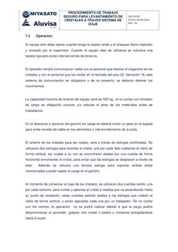 PROCEDIMIENTO DE TRABAJO 
SEGURO PARA LEVANTAMIENTO DE 
CRISTALES A TRAVES SISTEMA DE 
IZAJE 
 
SSO-20-00 
FECHA: 04-08-201