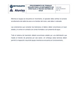 PROCEDIMIENTO DE TRABAJO 
SEGURO PARA LEVANTAMIENTO DE 
CRISTALES A TRAVES SISTEMA DE 
IZAJE 
 
SSO-20-00 
FECHA: 04-08-201