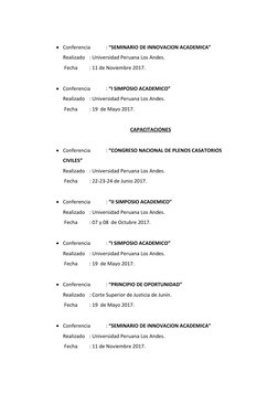  Conferencia 
: “SEMINARIO DE INNOVACION ACADEMICA” 
Realizado : Universidad Peruana Los Andes. 
 Fecha 
: 11 de Noviembre