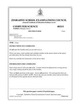 ZIMBABWE SCHOOL EXAMINATIONS COUNCIL 
General Certificate of Education Ordinary Level 
 
      COMPUTER SCIENCE
