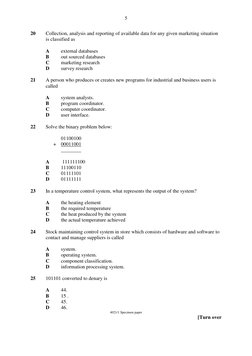 5 
 
20 
Collection, analysis and reporting of available data for any given marketing situation  
 
is classified as  
 
A 
e