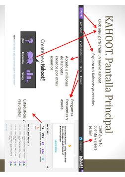 KAHOOT. Pantalla Principal
Click aquí para crear un nuevo Kahoot
Explora tus Kahoots ya creados
Accede a millones 
de Kahoots
