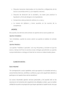  Cláusulas necesarias relacionadas con los derechos y obligaciones de los 
socios o accionistas entre sí y con respecto a te
