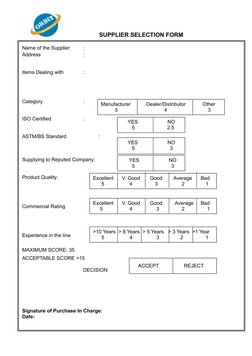 SUPPLIER SELECTION FORM