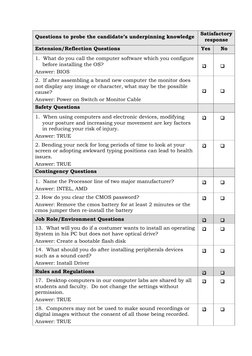 Questions to probe the candidate’s underpinning knowledge 
Satisfactory 
response 
Extension/Reflection Questions  
Yes 
No