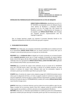 ESP. LEG.  ALBERTO JUAREZ RAMOS 
 
EXP. NRO.  7638-2014 
 
ESC. NRO. 1 
 
CUADERNO PRINCIPAL 
 
SUMILLA: CONTESTACIÓN DE DE