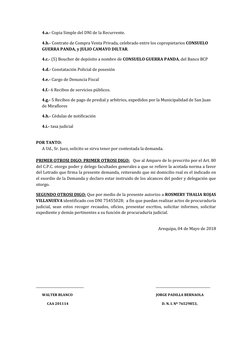 4.a.- Copia Simple del DNI de la Recurrente.  
4.b.- Contrato de Compra Venta Privada, celebrado entre los copropietarios CON