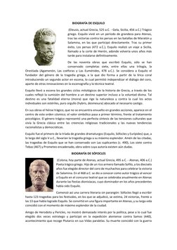 BIOGRAFÍA DE ESQUILO 
 (Eleusis, actual Grecia, 525 a.C. - Gela, Sicilia, 456 a.C.) Trágico 
griego. Esquilo vivió en un perí