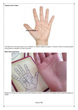Page 2 of 25 
 
Property Line In Hand 
 
The Mars line in the palm gives us an indication of matters related to property. A b