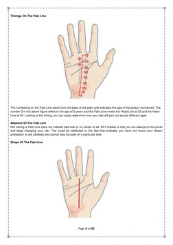 Page 6 of 25 
 
 
Timings On The Fate Line 
 
The numbering on the Fate Line starts from the base of the palm and indicates t