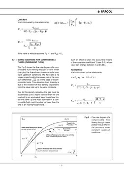 - 7 -
* PARCOL
4.2
- SIZING EQUATIONS FOR COMPRESSIBLE
FLUIDS (TURBULENT FLOW)
The Fig. 3 shows the flow rate diagram of a co