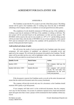 For Quires on work  
 
E-mail: dataentrypoy@gmail.com 
Contact: 8883875419 
 
 
 
AGREEMENT FOR DATA ENTRY JOB 
 
 
ANNEXURE-