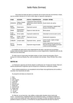 Iaido Kata (formas)  
 
              Casi todos los katas de Iaido se componen de la misma serie de movimientos o fases, 
qu