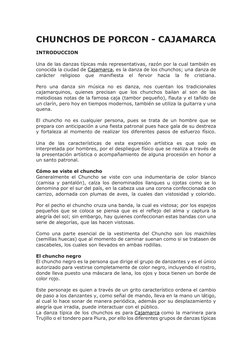 CHUNCHOS DE PORCON - CAJAMARCA  
 
INTRODUCCION  
 
Una de las danzas típicas más representativas, razón por la cual también