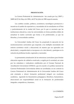 Página 5 de 57 
 
PRESENTACIÓN 
La Carrera Profesional de Administración  fue creada por Ley 23837 y 
24889 del 23 de Mayo de