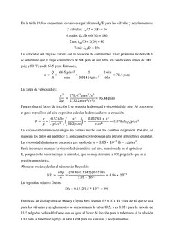 En la tabla 10.4 se encuentran los valores equivalentes 𝐿𝑒/D para las válvulas y acoplamientos: 
2 válvulas: 𝐿𝑒/D = 2(8) 