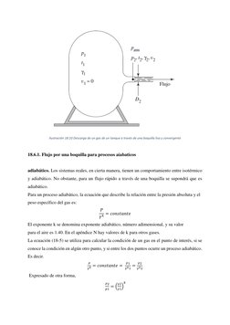 Ilustración 18.10 Descarga de un gas de un tanque a través de una boquilla lisa y convergente 
 
18.6.1. Flujo por una boqu