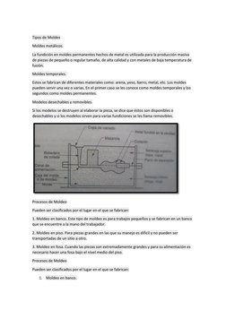 Tipos de Moldes  
Moldes metálicos. 
La fundición en moldes permanentes hechos de metal es utilizada para la producción mas