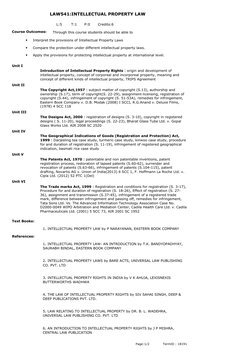 LAW541:INTELLECTUAL PROPERTY LAW
L:5
T:1
P:0
Course Outcomes:
•
Interpret the provisions of Intellectual Property Laws
•
Comp