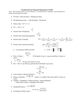 Financial Management Formula Sheet | PDF | Present Value | Beta (Finance)