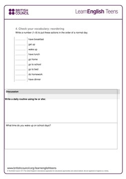 4. Check your vocabulary: reordering 
Write a number (1–9) to put these actions in the order of a normal da