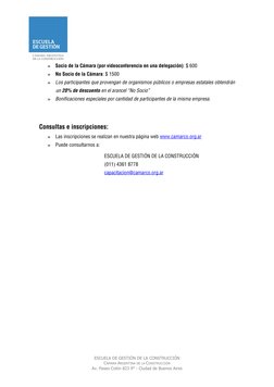 ESCUELA DE GESTIÓN DE LA CONSTRUCCIÓN 
CÁMARA ARGENTINA DE LA CONSTRUCCIÓN 
Av. Paseo Colón 823 9° - Ciudad de Buenos Air