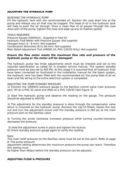 Hydraulic Pump Pressure Adjustment Guide | PDF | Pump | Valve