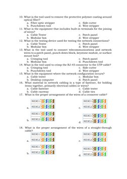 10. What is the tool used to remove the protective polymer coating around 
optical fiber? 
a. Fiber optic stripper 
b. Punchd