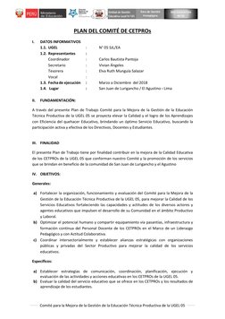 Comité para la Mejora de la Gestión de la Educación Técnica Productiva de la UGEL 05  
 
 
RED EDUCATIVA 
Nº 03 
PLAN