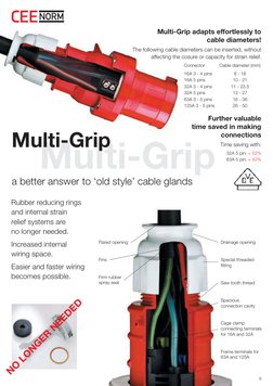 Multi-Grip adapts effortlessly to
cable diameters!
Rubber reducing rings
and internal strain
relief systems are 
no longer ne