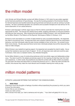 Mastering Milton Model Language Patterns | PDF | Hypnosis | Psychology