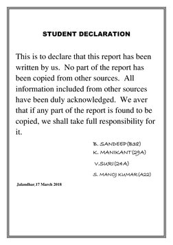 STUDENT DECLARATION 
 
This is to declare that this report has been 
written by us.  No part of the report has 
been copied