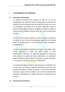 Restitución Internacional del Menor
I.
PLANTEAMIENTO DEL PROBLEMA
1.1.
Descripción del Problema
La  restitución  internaciona