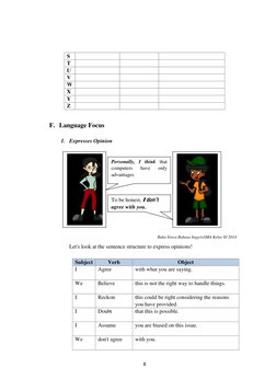 8
S
T
U
V
W
X
Y
Z
F. Language Focus
1. Expresses Opinion
Buku Siswa Bahasa InggrisSMA Kelas XI 2014
Let's look at the sentenc