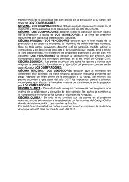 transferencia de la propiedad del bien objeto de la prestación a su cargo, en 
favor de LOS COMPRADORES. 
NOVENA.- LOS COMPRA