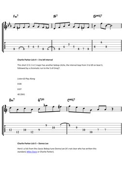 Charlie Parker Lick 4 – 3 to b9 Interval 
This short 2-5-1 in C major has another bebop cliche, the interval leap from 3 to