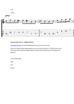 0:14 
33 520 
 
Charlie Parker Lick 11 – 4 Major Patterns 
Jazz guitar patterns  (https://www.jazzguitar.be/blog/jazz-guitar-