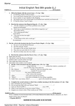 Name ___________________________                                          
Initial English Test 8th grade (L1)
PARTEA I______