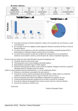 Rezultate obţinute:
NOTA
1-4
5-6
7-8
9-10
NR.ELEVI
17
4
4
2
CALIFICATIV
INSUFICIENT
SUFICIENT
BINE
FOARTE BINE
P