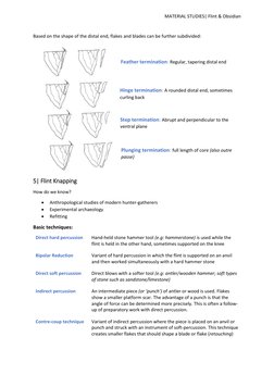 MATERIAL STUDIES| Flint & Obsidian 
Based on the shape of the distal end, flakes and blades can be further subdivided: 
5